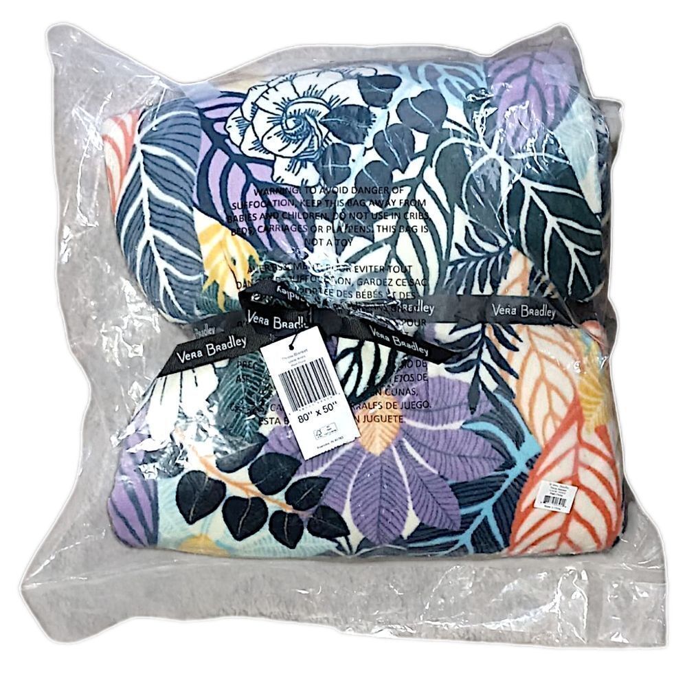 Vera Bradley Fleece Throw Blanket Palm Floral 80x50 NEW Mod Flowers Tropical - Picture 4 of 12